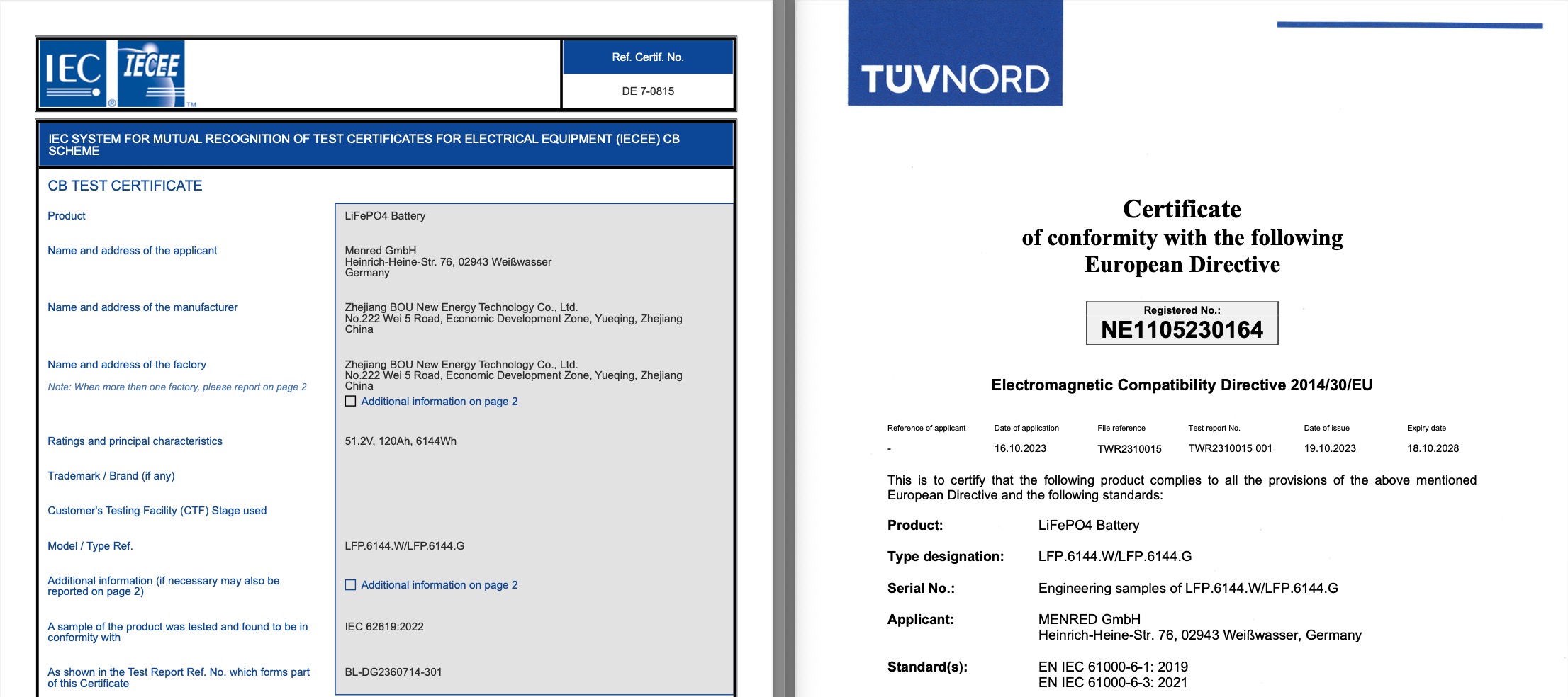 IEC 62619:2022 and IEC 61000-1/3 Certifications